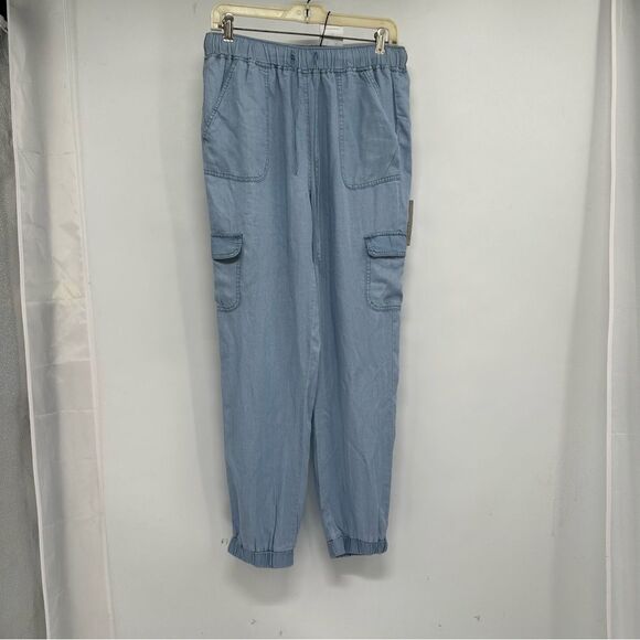 Love Tree NWT  Size Large Light Blue Chambray Joggers Elastic Waist and Hem - Picture 1 of 9